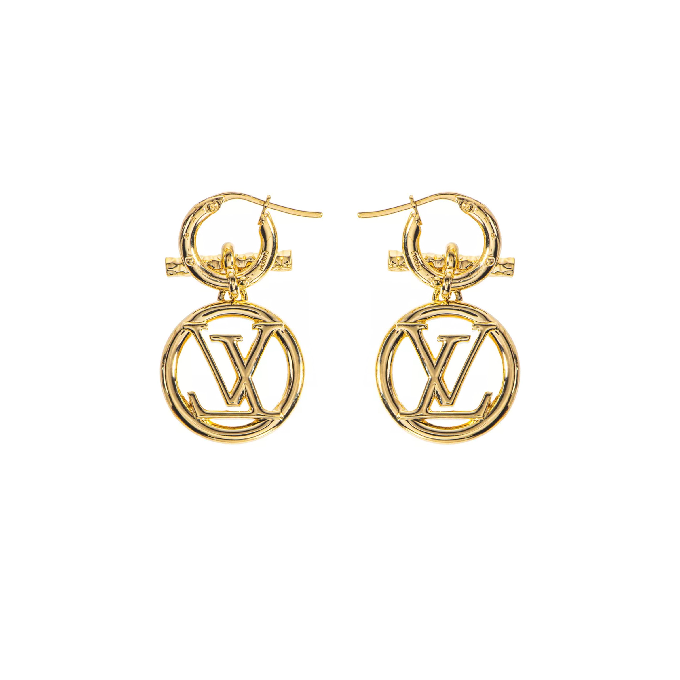 LOUIS VUITTON EARRINGS BOOKLE DEREILLE BABY LOUISE LV HOOP GOLD GP M00613